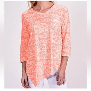 FRESH PRODUCE Top Tunic S/M Neon Pink Wavy Print Pocket Asymmetrical Hem